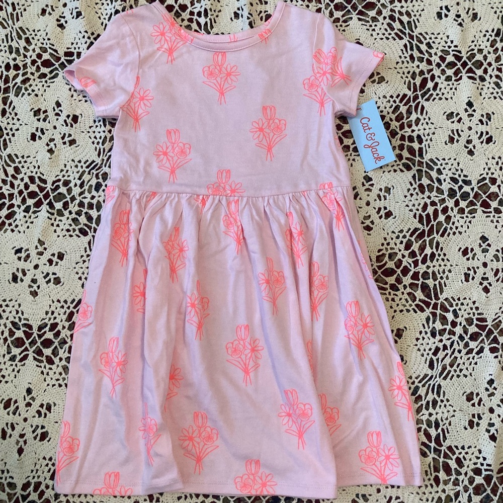 Cat & Jack Light Pink Dress with Neon Floral Design